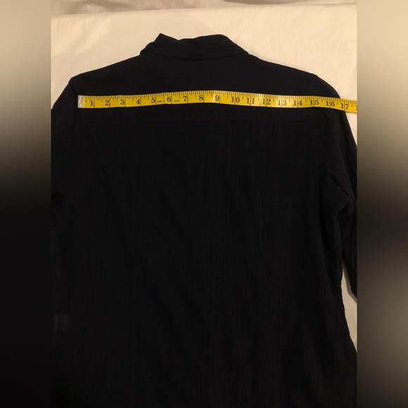 Talbots, nautical blue, gauzy button down with button back tab sleeves, 12 - Picture 10 of 12